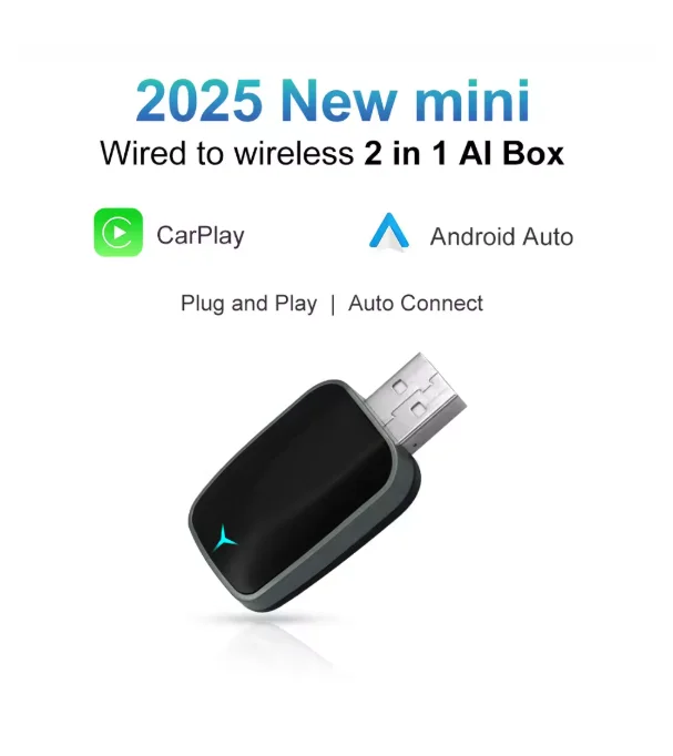 Mini adaptateur sans fil CarPlay et Android Auto – Dongle Plug & Play, converti filaire en sans fil, USB-A/C, compatible avec voiture 2016+