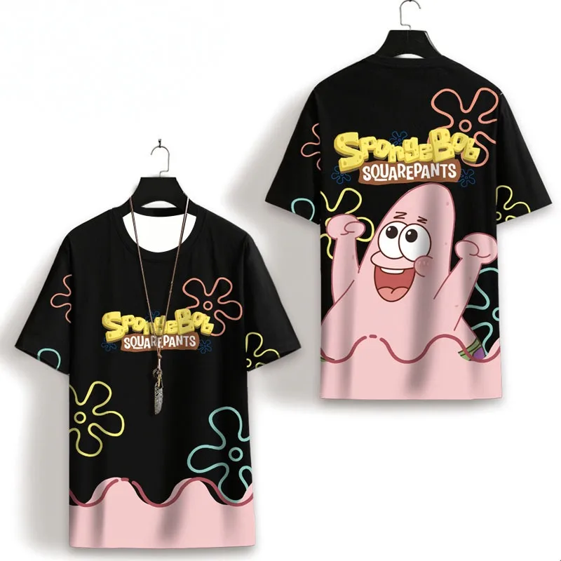 

Новая быстросохнущая футболка с короткими рукавами SpongeBob SquarePants, аниме Big Star, топ для пар с 3D принтом, модный