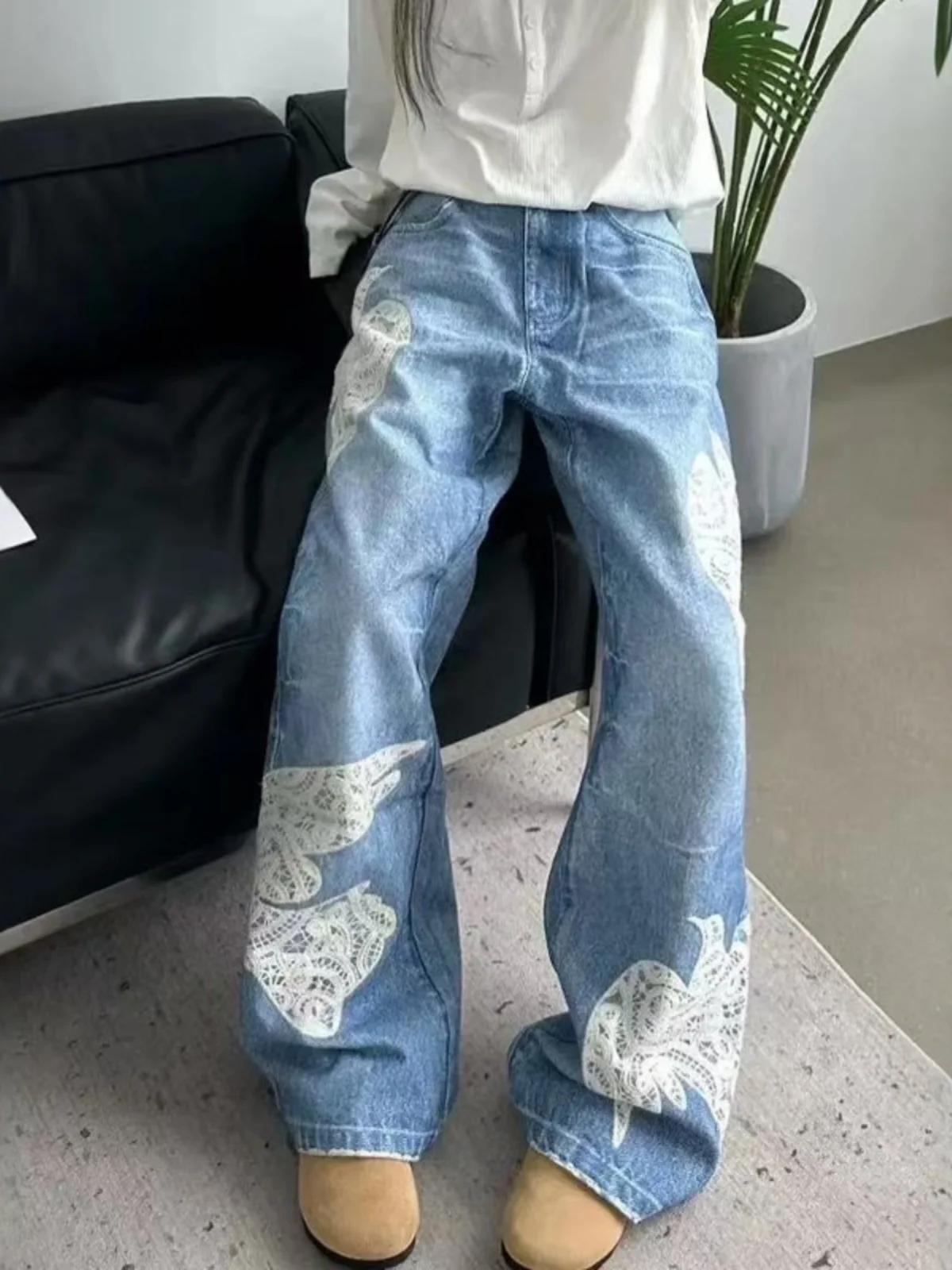 

Мужские джинсы свободного кроя с вышивкой в стиле ретро-американский кантри, с элементами пэчворка, прямые штанины, весна-осень, модные, повседневные...