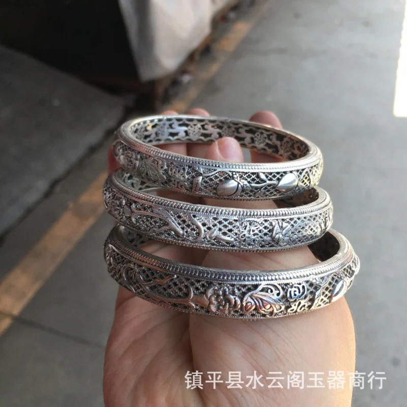Tibetan Jewelry Vintage Carved Women's Ethnic Style Non-Fading Miao Silver Bracelet