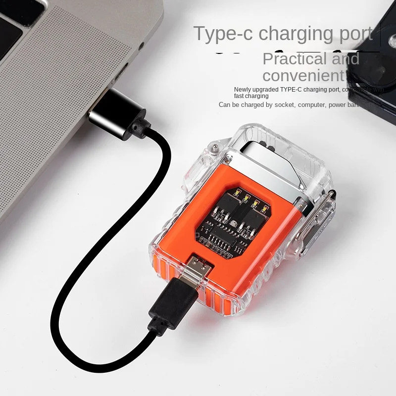 USB Plasma Lighter, Type-C Transparent Shell, Flash Light, Electronic Pulse, Creative Lanyard, Double Arc Gadget, Cool