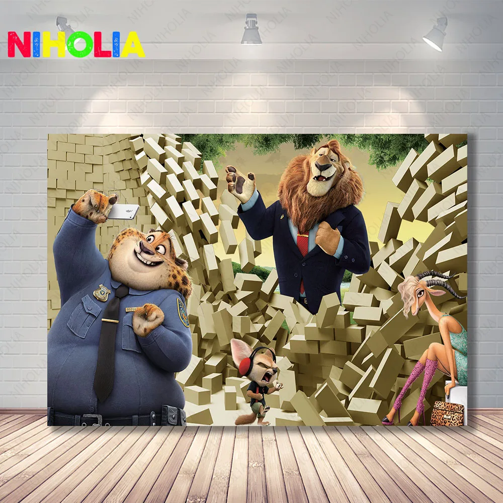 Disney Zootopia sfondo bambini ragazze festa di compleanno Baby Shower Animal Background Decoration Booth Props Banner