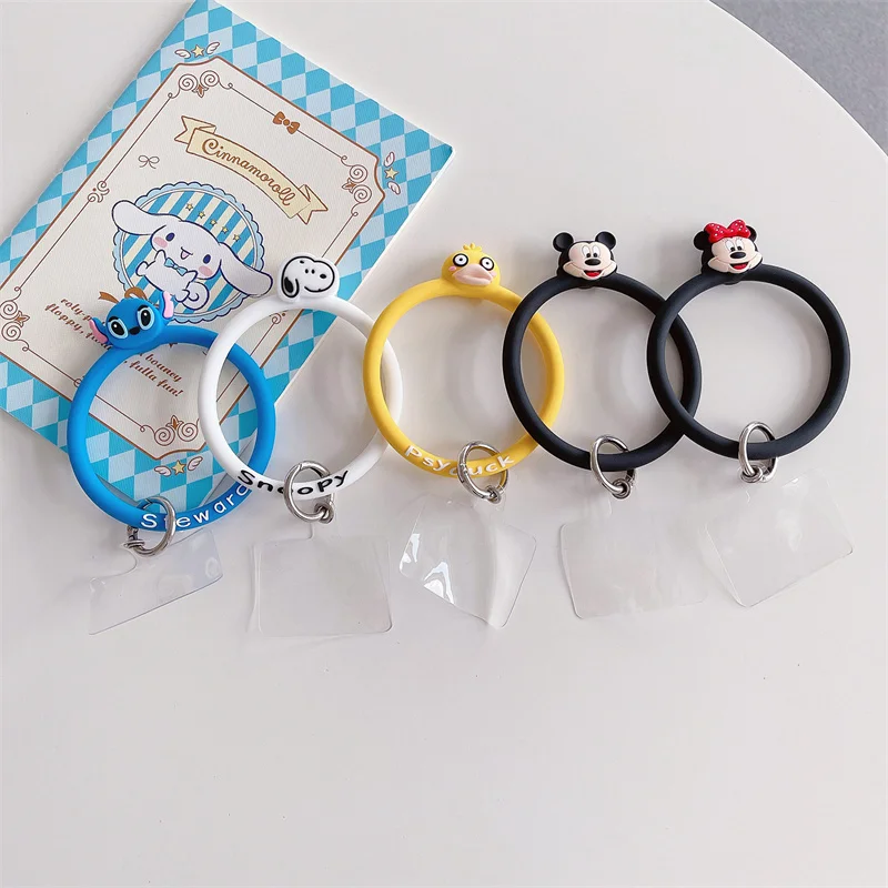 Miniso Cartoon Bracelet Lanyard for iPhone Samsung Huawei Xiaomi Mobile Phone Case Anti-Lost Silicone Wrist Strap Car Keychain