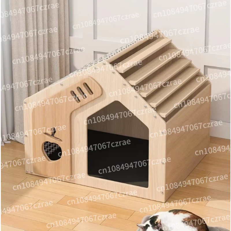 

Solid wood cat nest summer four seasons universal cat villa semi-closed tent cat scratch nest nest