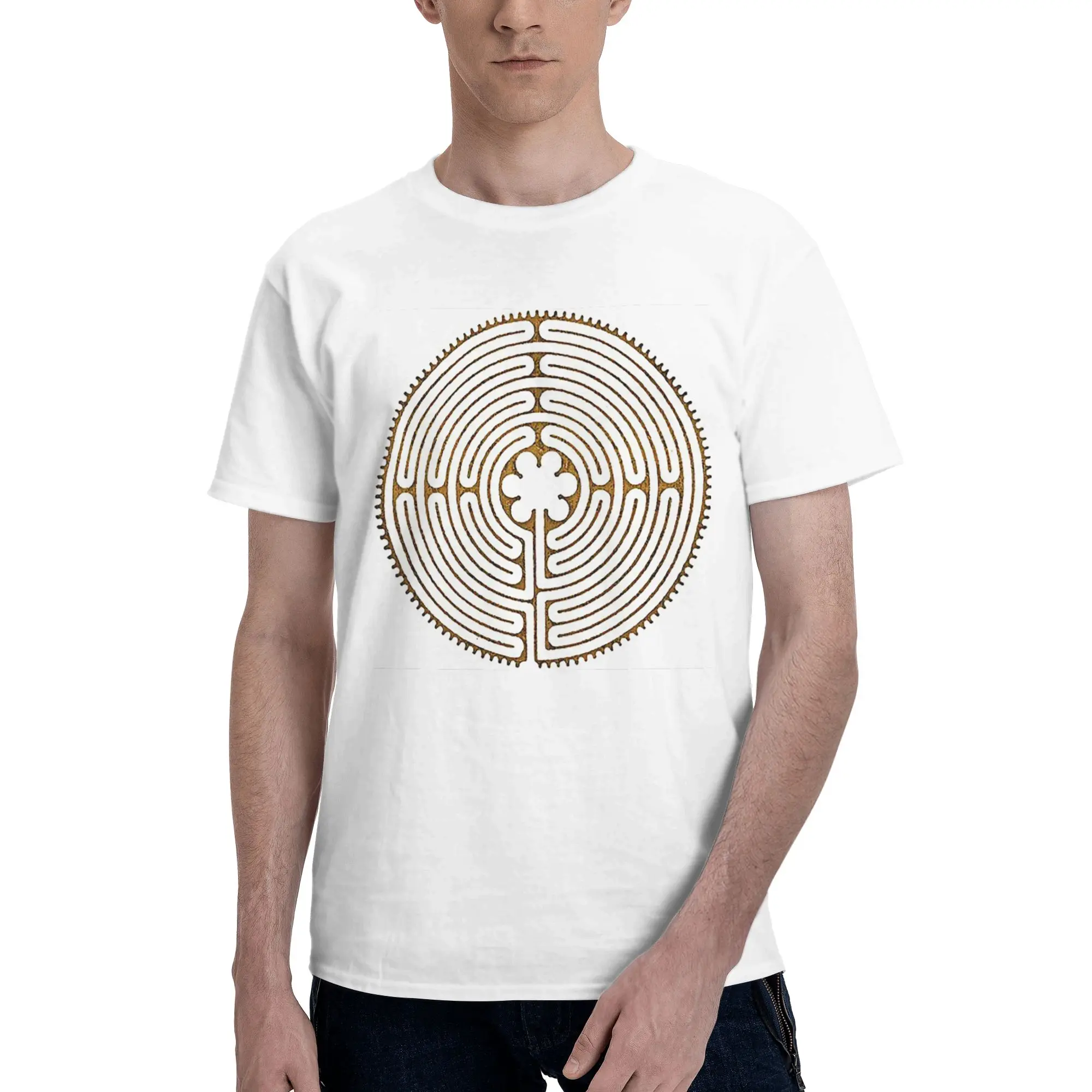 

Symbol Chartres Labyrinth Metal Gold Antique Style 100% Cotton T-Shirt Men'sClassic T Shirts Men O-Neck Short Sleeve S-6XL