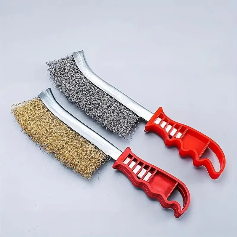 2026 New 1PCS Stainless Steel Multi-function Wire Brush Copper Plated Long Handle For Kitchen Grill Rust Removal Special Plate