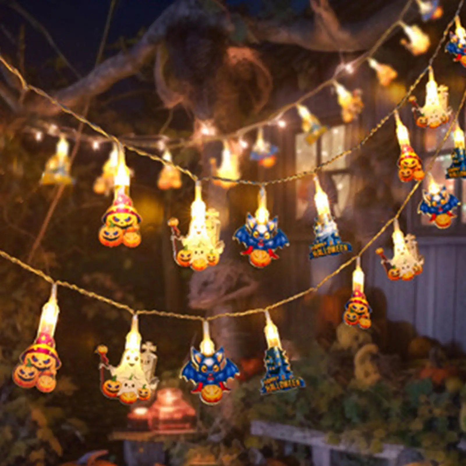 Halloween String Lights Indoor Ghost Pumpkin 8 Modes String Light With 20 Bulbs Festival LED Decorations For Indoor Outdoor Home