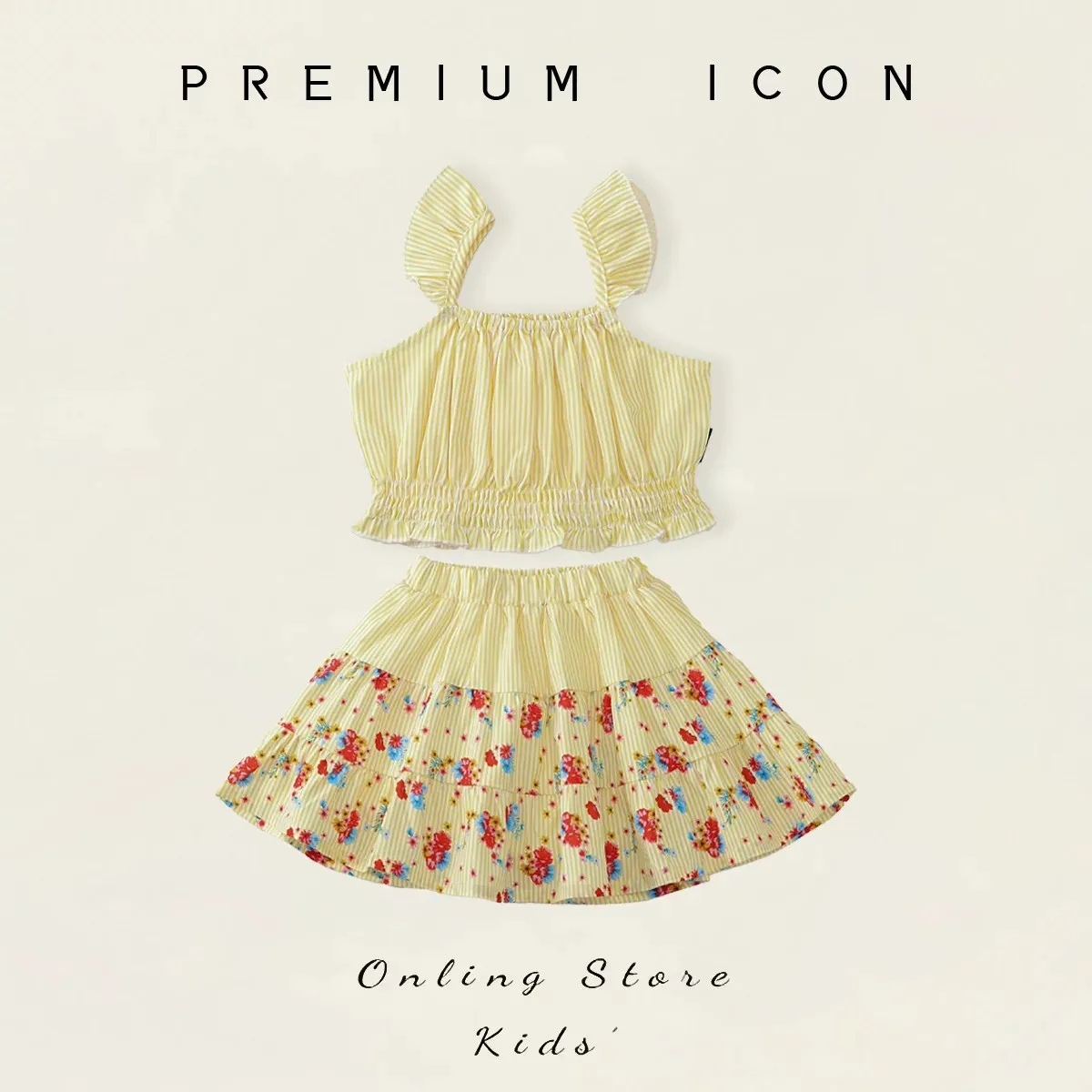 Girls Summer Set 2026 Popular Style Floral Strapless Dress Two Piece Set Middle Young Kids Stylish Outerwear