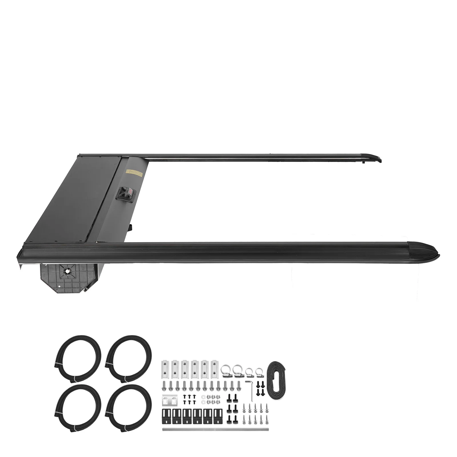 Retractable Tonneau Cover, 5.5 ft Retractable Tonneau Cover with Built-in Drainage Pipe for 2021-2024 Toyota Tundra Crew Cab w/ Deck Rail System, Hard Tonneau Cover with Double-Lock & T-Slot