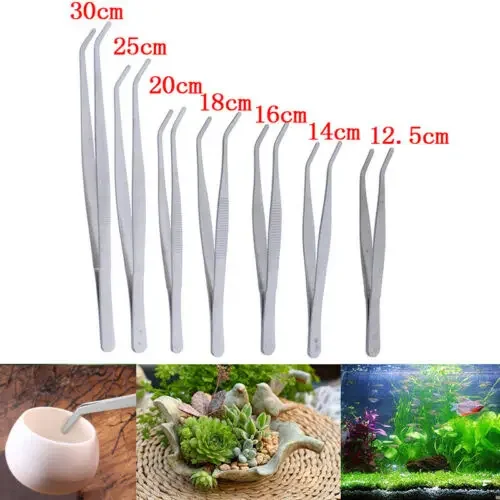 15Pcs Stainless Steel Curved Nippers Tweezers Feeding Tongs for Reptile New Cleaning Tool