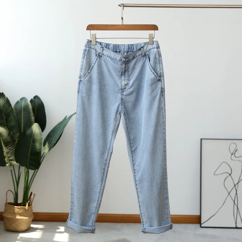 超軽量通気性メンズ夏洗浄ライトブルー快適な肌に優しいカジュアルパンツ長ズボントレンディ