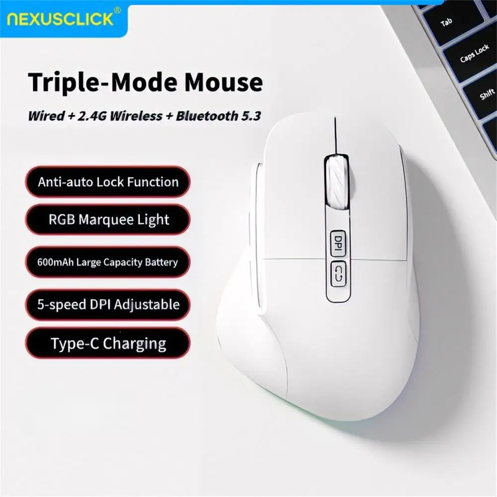

NexusClick Ergonomic Vertical Wireless Mouse, Type-C Rechargeable 3 Mode Silent Mice Adjustable DPI Gaming Office Computer Mouse