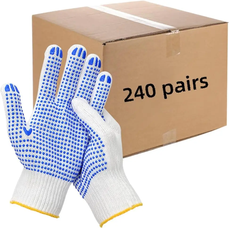 

240 Pairs Cotton Work Gloves with Anti-slip Dots for Men and Women, Breathable Knit Grip for Gardening Warehouse Construction
