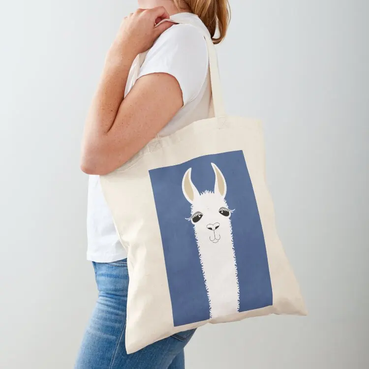 

LLAMA PORTRAIT ON CLASSIC BLUE Tote Bag shopping bag tote bag women Reusable bags