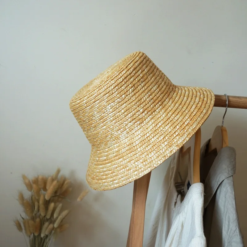 Handmade Summer Hats For Women Bucket Hat Ladies Sun Hat Ribbon Bowknot Beige Straw Hat Adjuatble Beach Hat Wide Brim Derby Hat