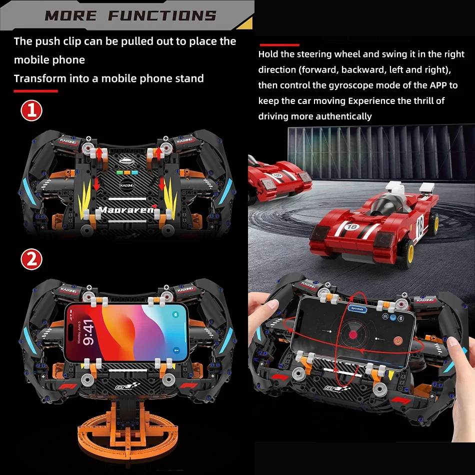 Technische Formule Racewagens Stuurwiel Model Constructor Bakstenen Volwassen Speelgoed Creatieve Telefoonhouder Thuis Ornamenten Kid Gift