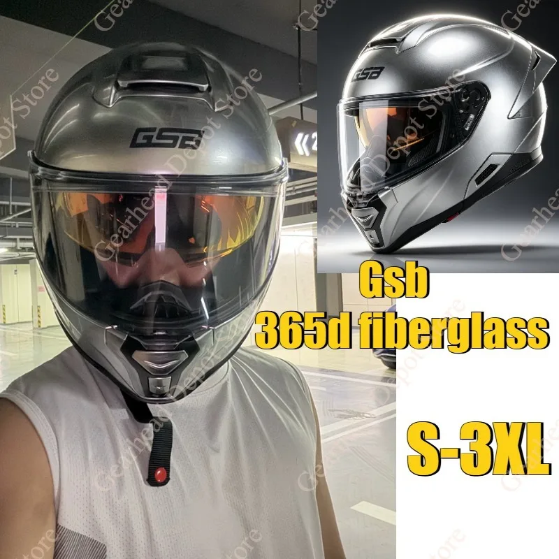 GSB 365D Fiberglass Motorcycle Full Helmet Dual Visor Lightweight Helmet With Large Rear Spoiler For Men Women All Season Riding