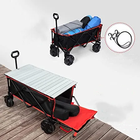 Large Tire Outdoor Shopping Long Items Folding Wagon Corded Camping Carts With Platform Structure Carry Carts