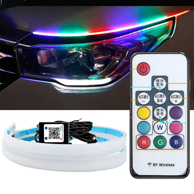 Exterior Car LED Multicolor 2 Pcs 24 Inches Super Bright Daytime Running Lighting RGB Flexible Strip Lamp Kits For Replacement