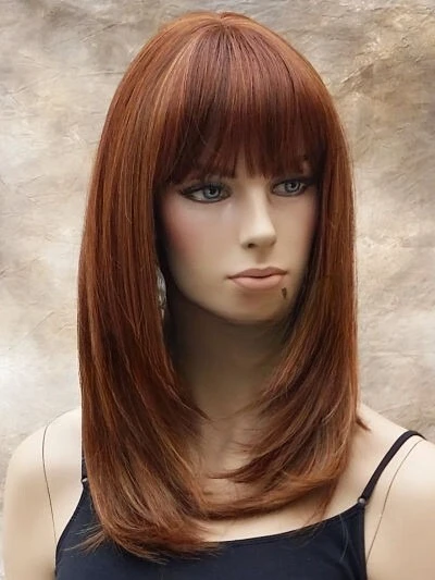 

смесь волос, полный парик, многослойная прямая челка, Heat OK Auburn mix 1031 PL