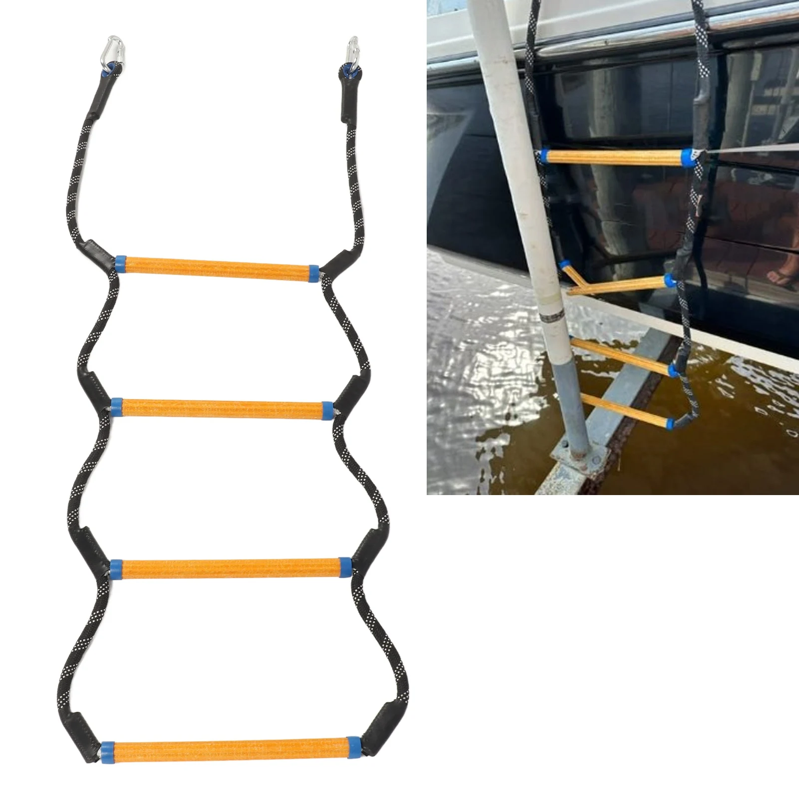 Marine Boarding Rope Ladder 400 Lbs Portable Anti Slip for Inflatable Boats Kayaks Motorboats OEM Replacement UV Protection Poly