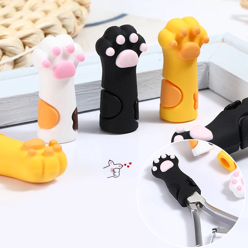 Cute Cat Paw Silicone Nipper Cover Protective Sleeve for Nail Cuticle Scissors Manicure Pedicure Tools Dead Skin Tweezers Cap