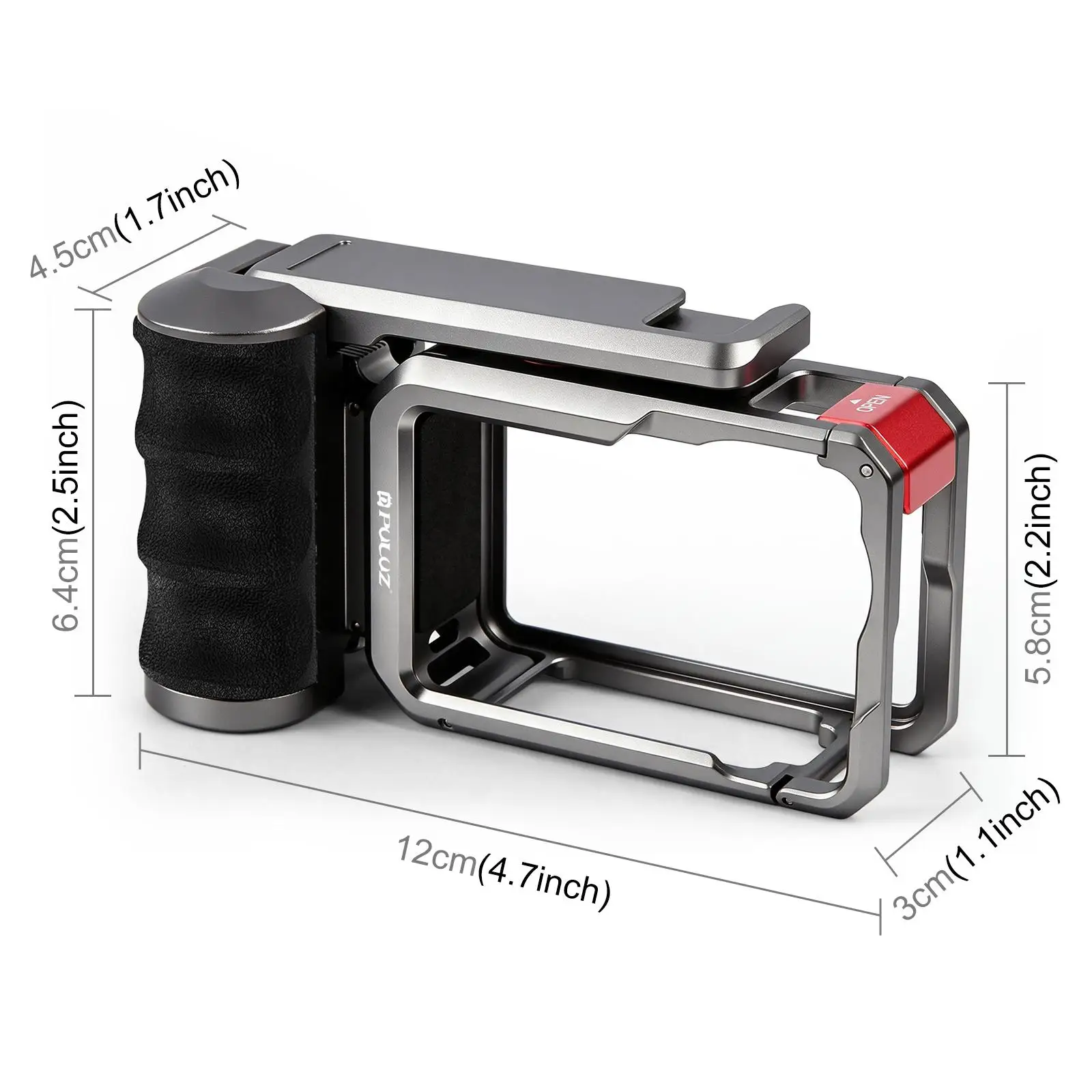 PULUZ for DJI Osmo Action 6 Metal Camera Cage Expansion Adapter with Handle Grip