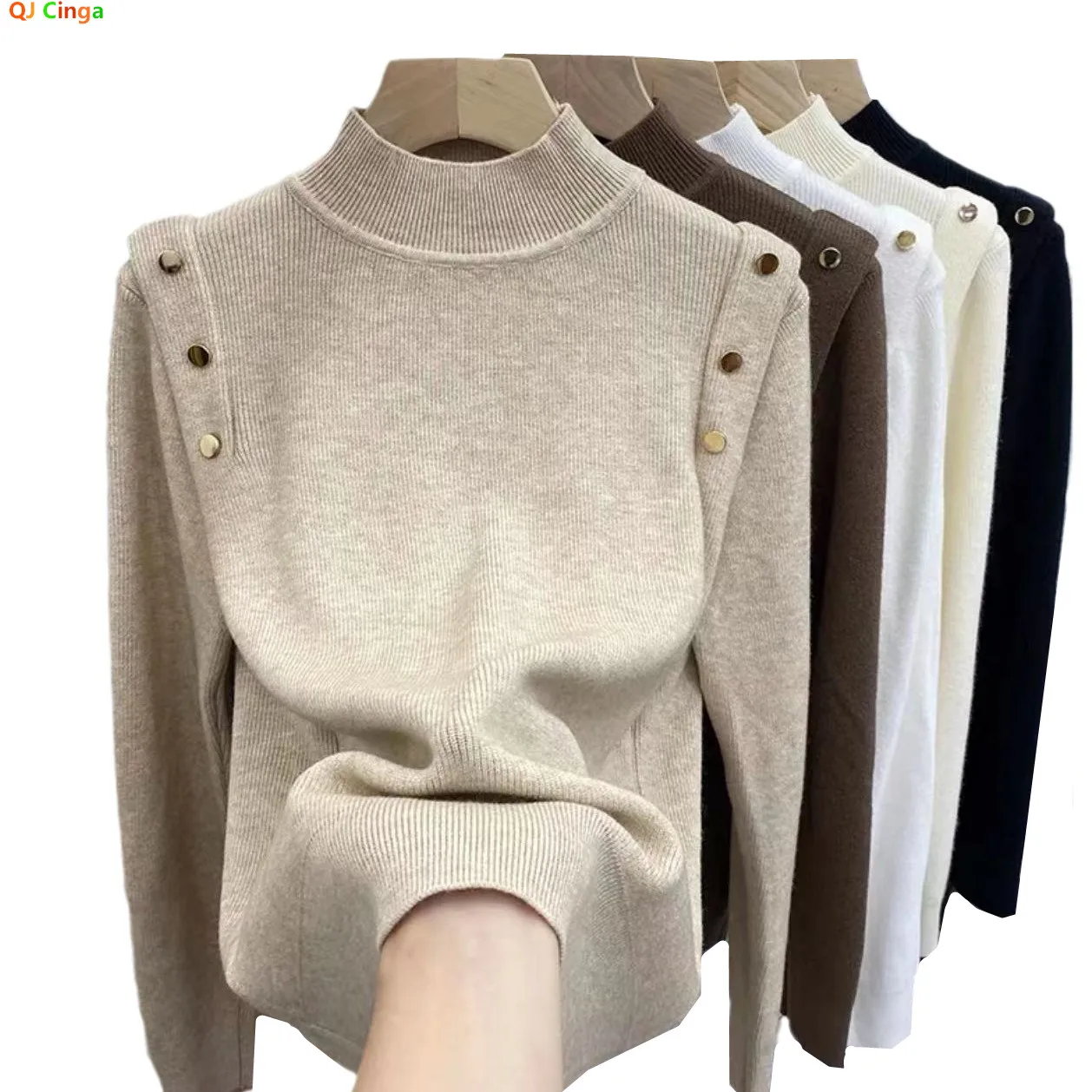 2025 New Women's Half High Neck Knit Sweater, Winter Fashion Girls Long Sleeve Solid Color Sweaters