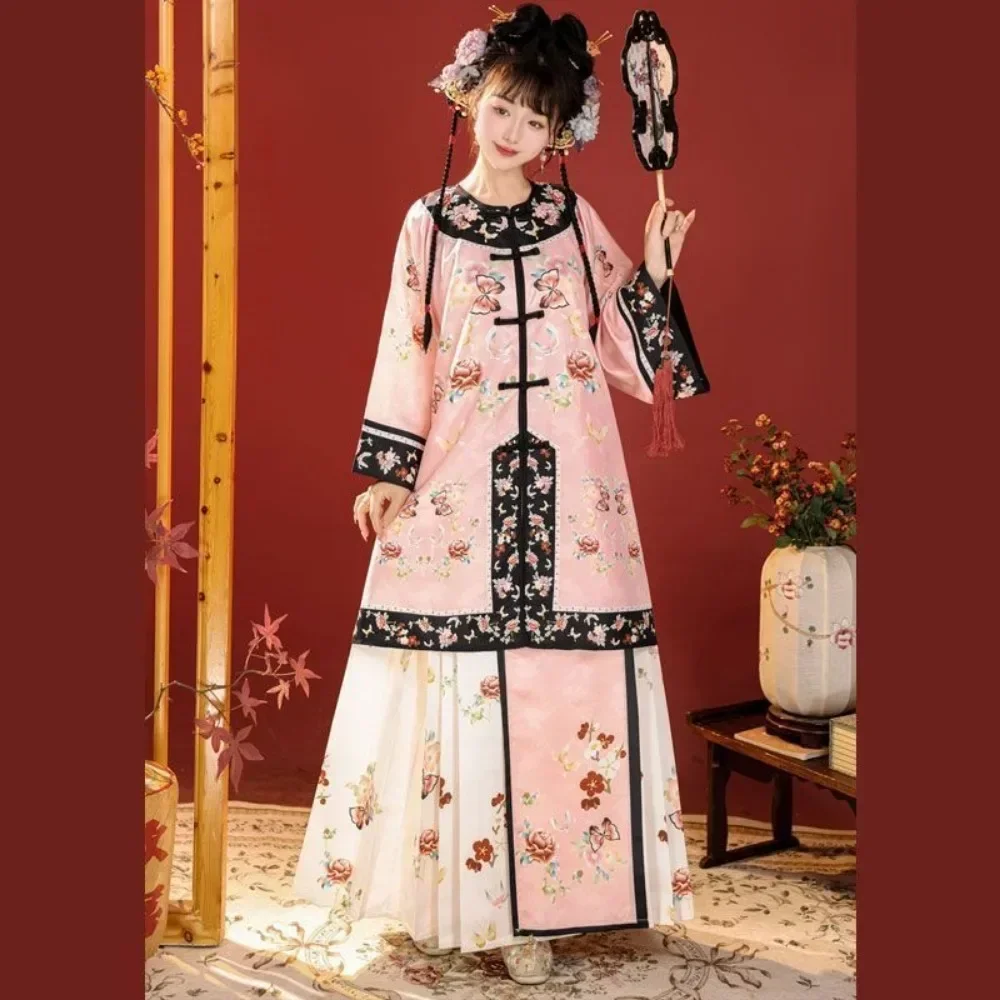Traditional Chinese Clothing Women Clothes Ethnic Style Vintage Qipao Top Horse Face Skirt 2 Piece Set Cosplay Hanfu Suit Dress - Image 3