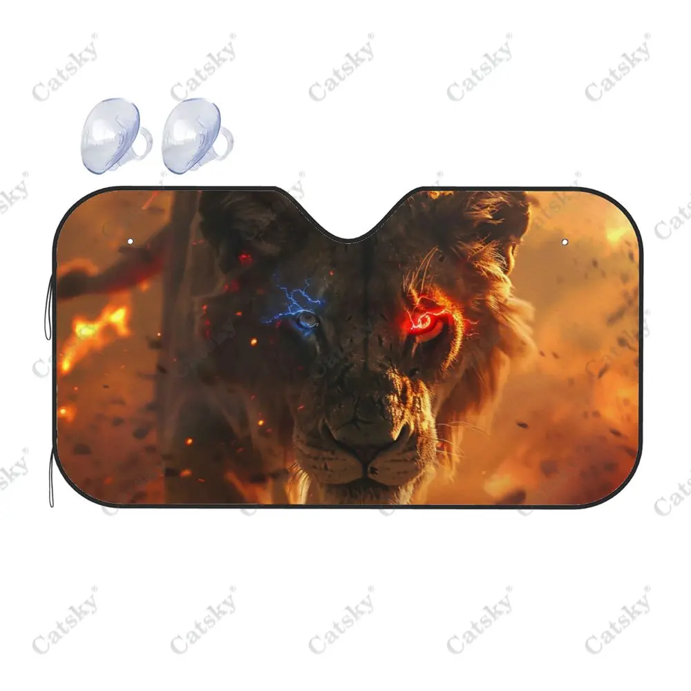 Lion Walking in Burning Flames Car Windshield Sunshade,Auto Accessories Front Windshield Sun Visor Blocks Uv Rays Protect Decor