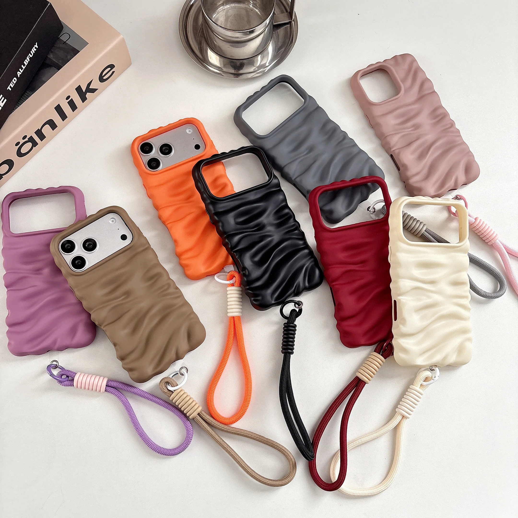 

3D плавящийся мороженое с текстурой глазури, однотонный морщинистый чехол для телефона для iPhone Air 17, 16, 15, 14 Pro Max, чехол с ремешком на запястье