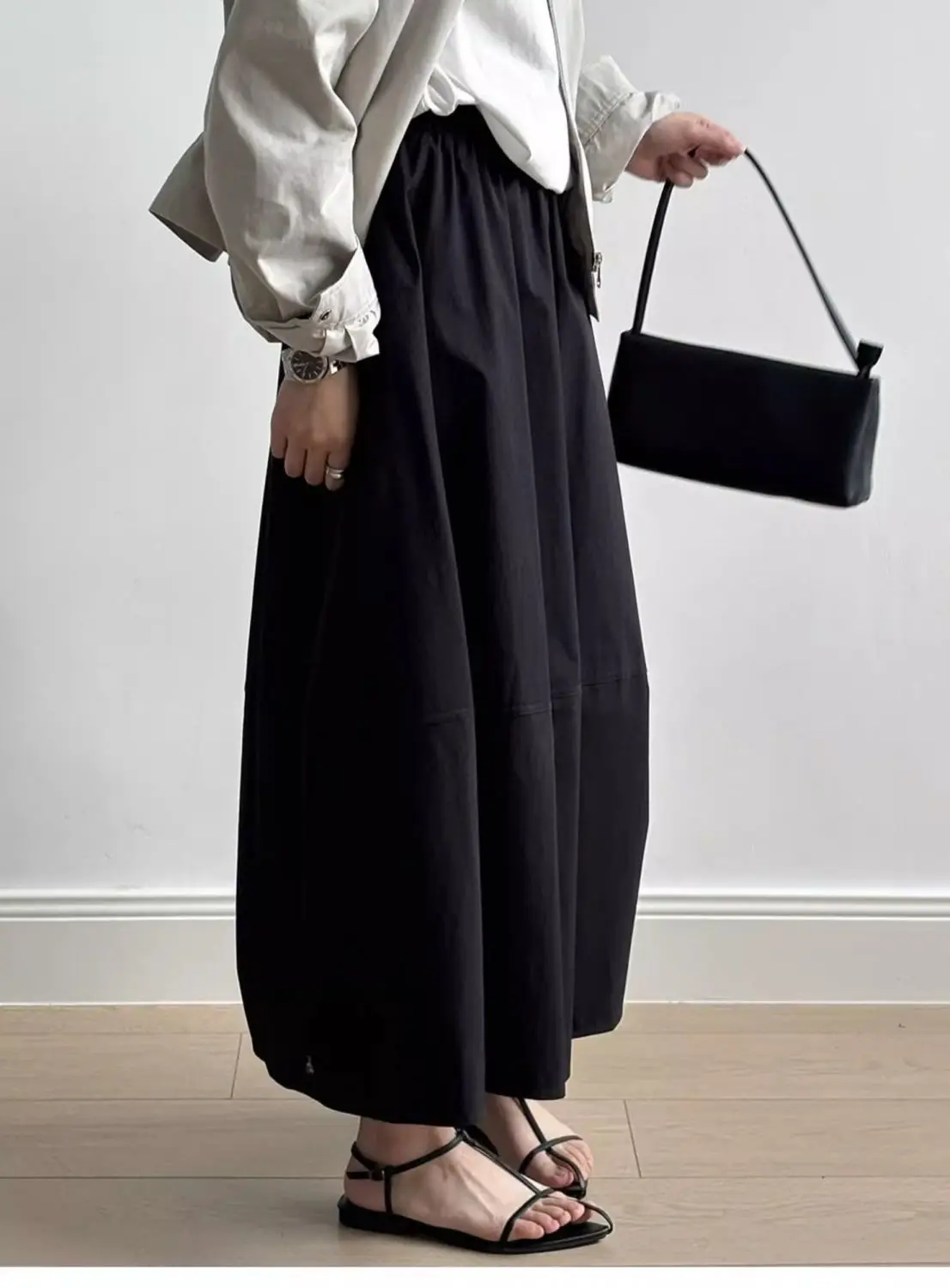Spring Summer White Long Skirts for Woman Elegant Elastic High Waist Flared Umbrella Skirt Woman Casual Solid A-Line Maxi Skirt