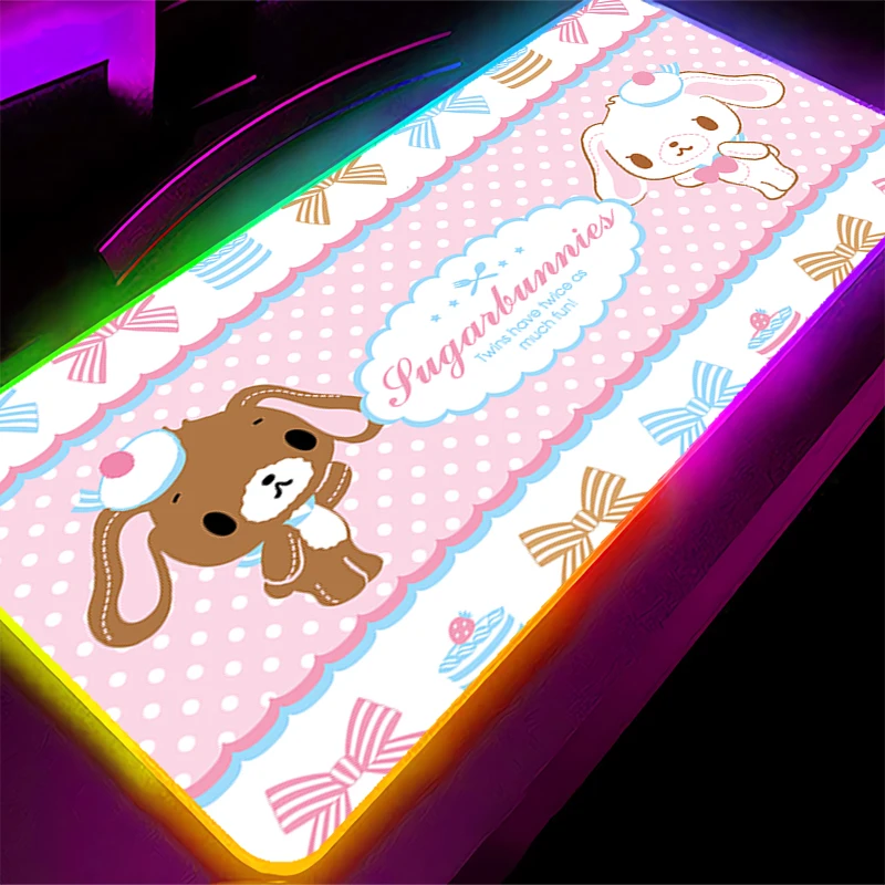 RGB マウスパッド S-sugar Bunnies ゲーマーゲーム大型アクセサリー Varmilo キーボード PC コンピュータデスクマットカーペットバックライト LED マウスパッド