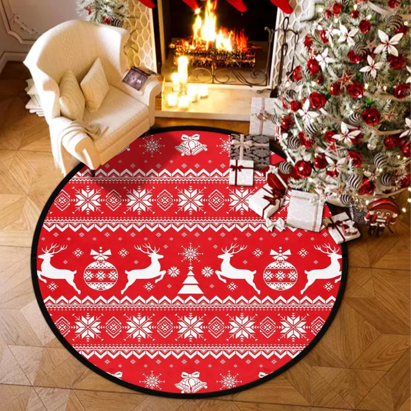 Round Christmas tree and dean carpet, bedroom, living room, play, non slip floor mat, home decoration, 75X75cm