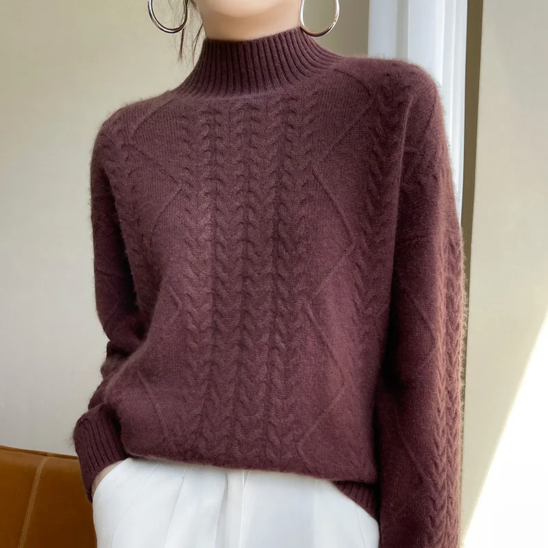 Cashmere Sweater Weaving Flowers Loose Pullover Sweater Women Soft Comfortable Women's Long Sleeve Top Women's Turtleneck Winter