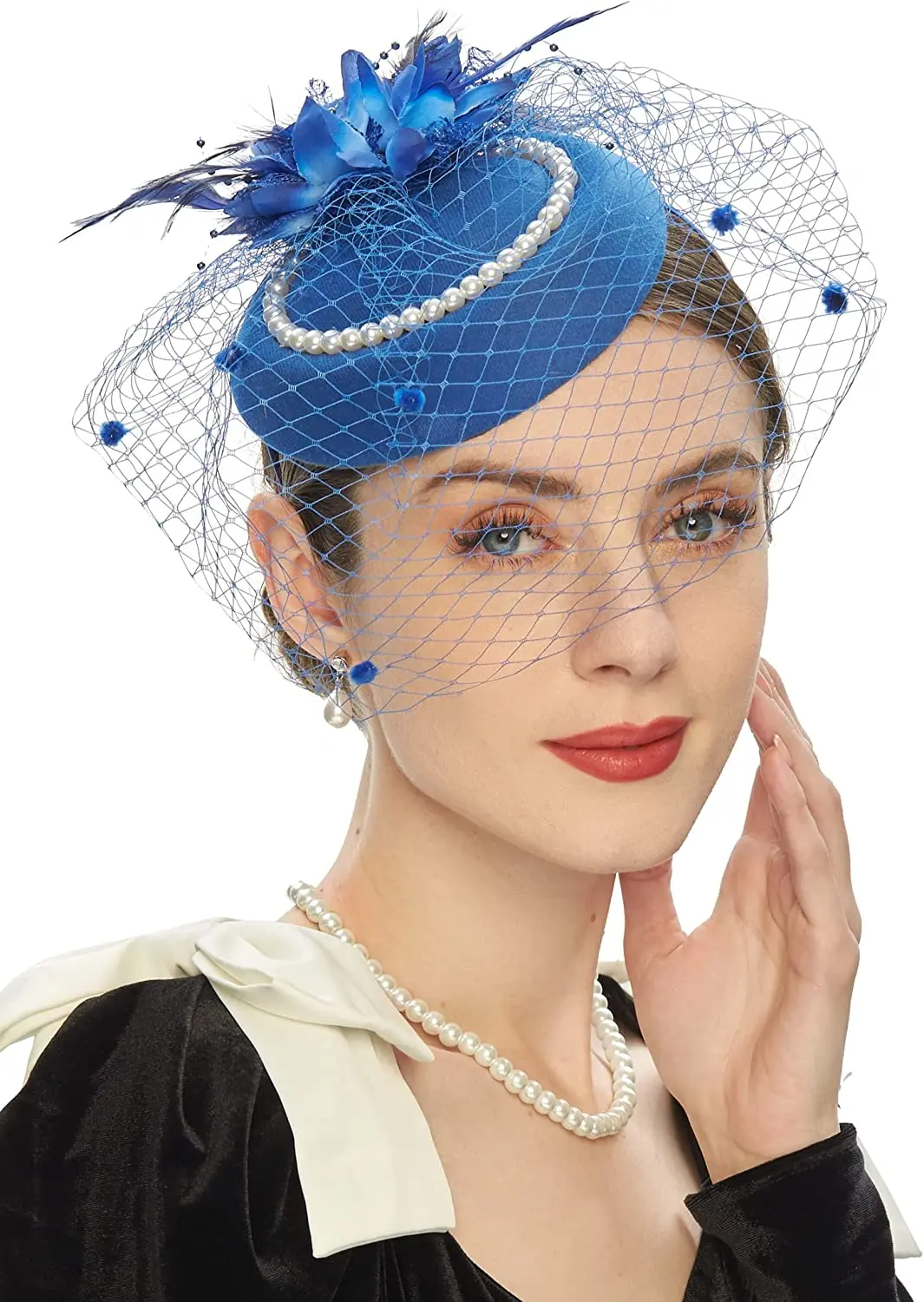 Elegante Fascinator für Frauen, bezaubernde Mesh-Feder-Headerss, Cocktail-Teeparty-Haarbänder, standesamtliche Hochzeit, Hut, Haar-Accessoires – Detail 3
