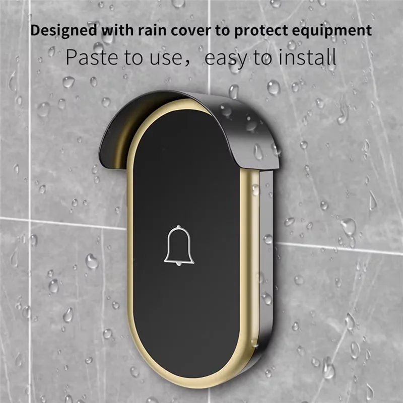 B44C Intelligent Home Pager, Mini Wireless Doorbell With Long Distance Range, Through-The-Wall Black+Gold - US Plug