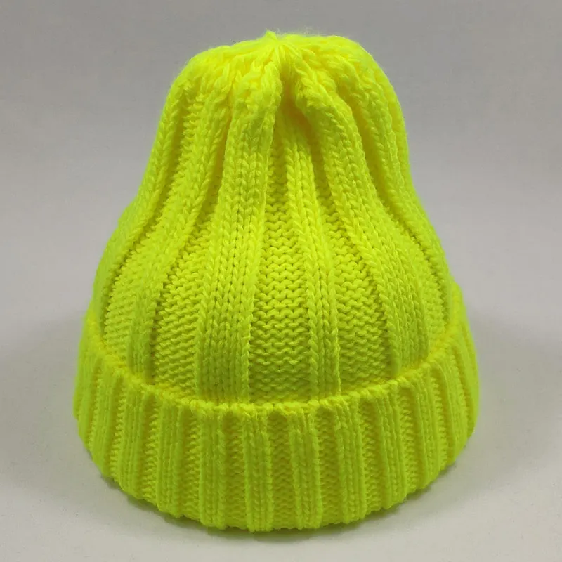 Bright Color Streetwear Hip Hop Winter Hat Knit Cap for Women Men Neon Green Neon Orange Hot Pink Yellow