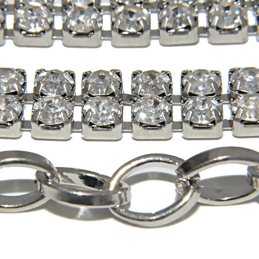 Silver Rhinestone Metal Chain Belt wrap around free