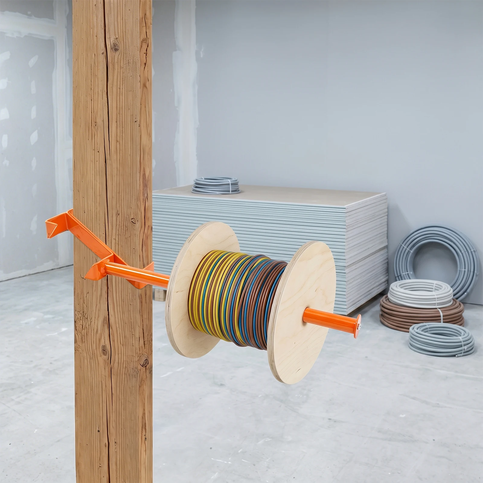 Stud Wire Dispenser 300lbs Capacity, Heavy-Duty Cable Rack for 2x4/2x6 Studs, Welded Steel Orange for Job Site