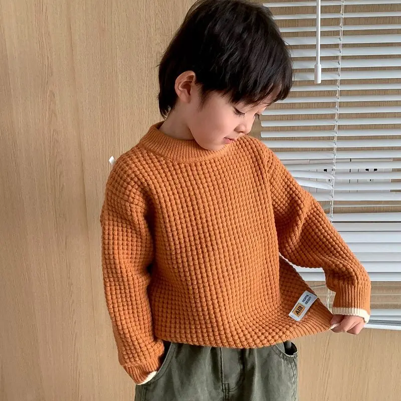 

2023 New Kids Clothes Boys Knitted Autumn Winter Crew Neck Long Sleeve Smart Comfortable Solid Color All-match Sweaters Jumpers