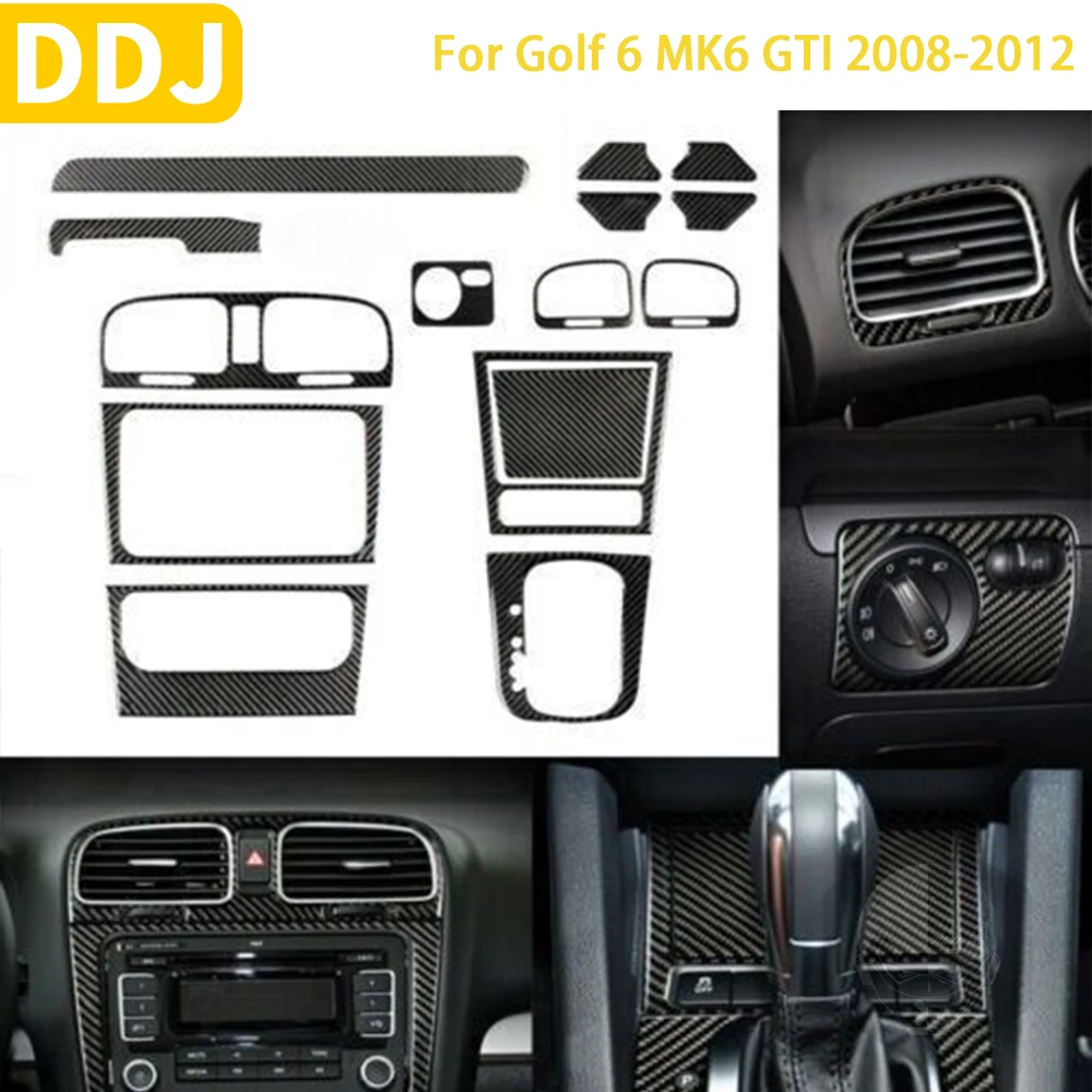 15pcs For Golf 6 MK6 GTI 2008-2012 Carbon Fiber Car Interior Instrument Panel Gear Central Control Set Decoration