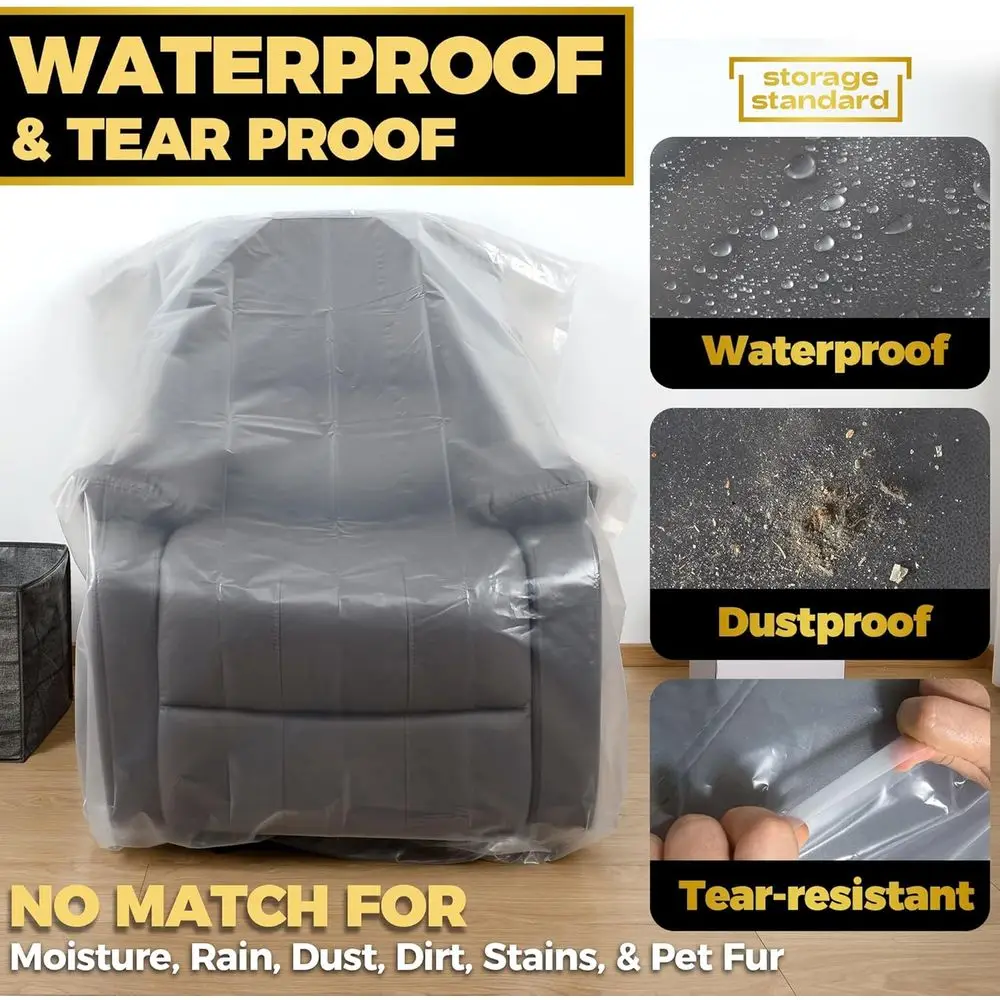 Heavy-Duty Clear Plastic Chair Cover - Waterproof & Dustproof Moving Bag for Armchairs & Recliners, 64x42x34 Inches