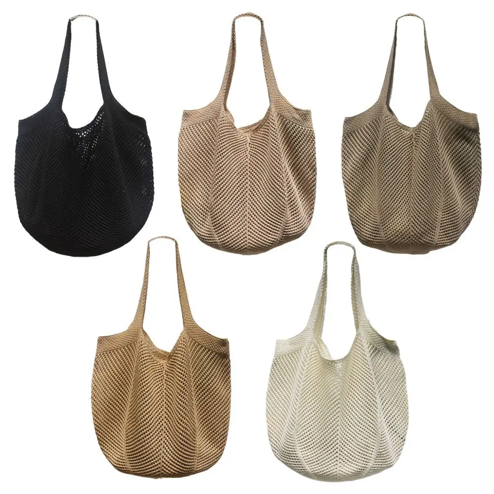 

Модные полиэстеровые вязаные крючком сумки на плечо, винтажная большая сумка ручной работы, большая вместительная полая сумка для девочек