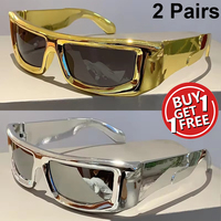 2 Pairs Y2k Punk Mirror Sunglasses Men New Metallic Rim Outdoor Sports Women's Shades Trendy Brand Design Futuristic Sun Glasses