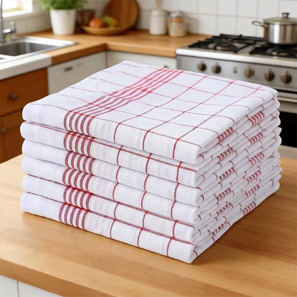 Yarn Dyed Plaid Cotton Tea Towel Polycotton Kitchen Dish Cloth Water Absorbent Table Napkin Household Cleaning Hand Towel