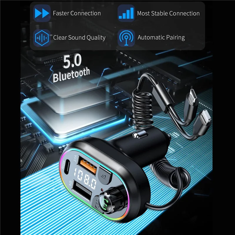 POP-lБеспроводное автомобильное зарядное устройство Bluetooth 5.0 FM-передатчик Радиоприемник Поддержка зарядки пяти устройств Hi-Fi Music 7.