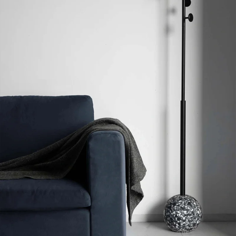 Minimalist coat rack Floor-to-ceiling bedroom hanger Modern minimalist home terrazzo vertical clothes rack