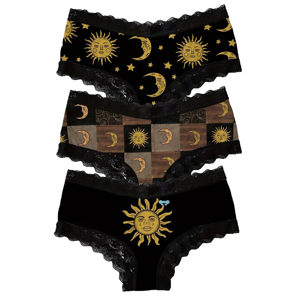 

Comfortable Low Waist Lace Edge Underwear Sun Moon Thin Seamless Briefs Women Lingerie Underpants Women's Panties Lady