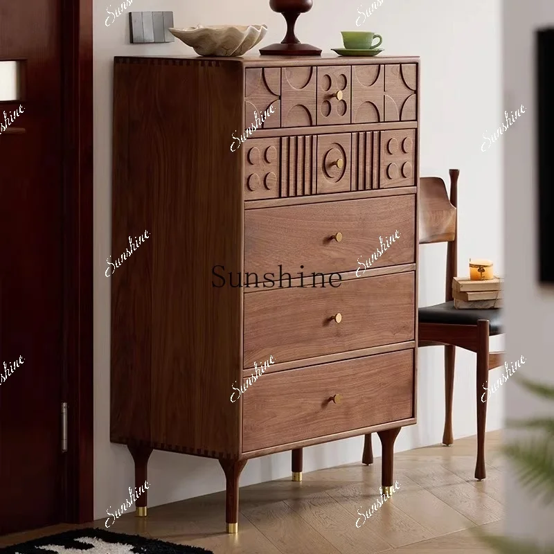 Nordic log storage simple medieval storage living room five bucket side cabinet  FT